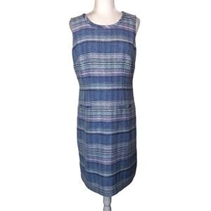 Talbots Blue Purple Striped Tweed Shift Dress Sz: 10 Pockets Lined Office Preppy